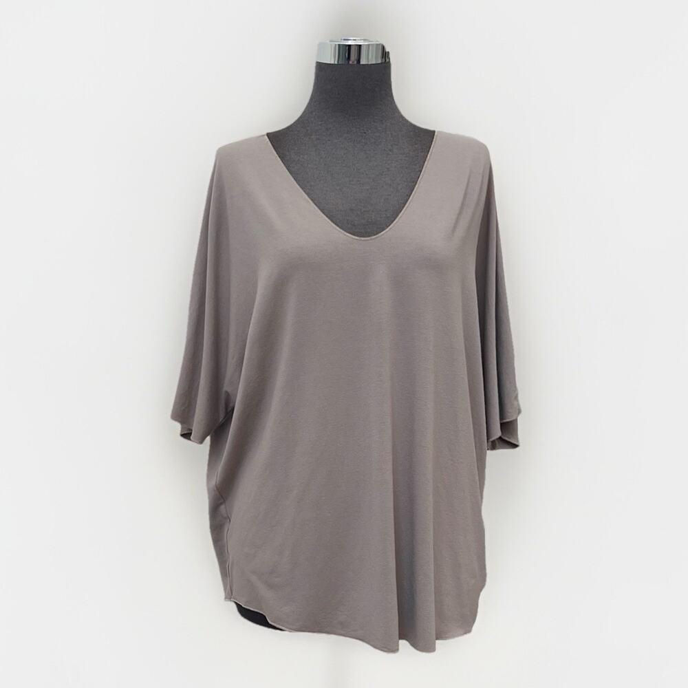 OSKA Top Women's Size 1 (US 6/8) Taupe Lagenlook Short Sleeve Dolman Oversized